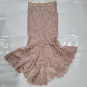 Beige Mermaid mesh maxi skirt with elastic waistband